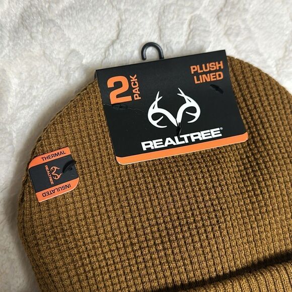 REALTREE Black Ginger Brown 2pc Insulated Knit Thermal Plush Lined Beanies - Picture 6 of 10